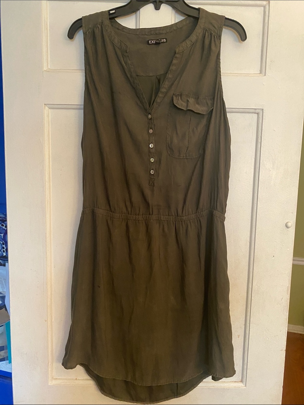 Express Olive Sleeveless Henley Shirt Dress